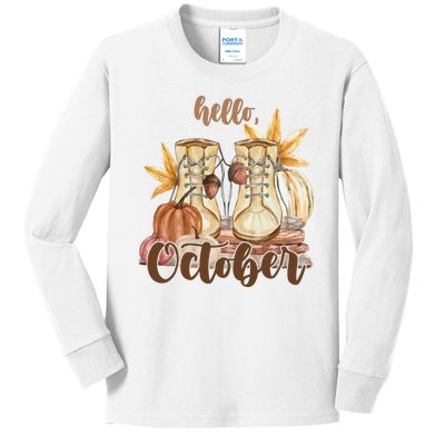 Hello October Fall Lover Kids Long Sleeve Shirt