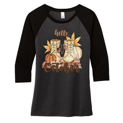 Hello October Fall Lover Women's Tri-Blend 3/4-Sleeve Raglan Shirt