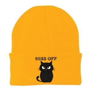 Hiss Off Funny Black Cat Hiss Off Meow Cat Knit Cap Winter Beanie