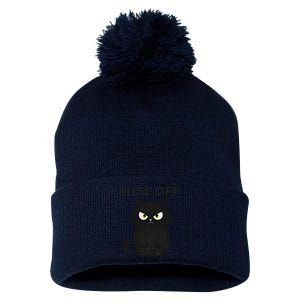 Hiss Off Funny Black Cat Hiss Off Meow Cat Pom Pom 12in Knit Beanie