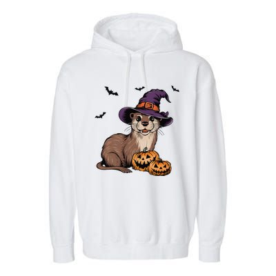 Halloween Otter Funny Witch Otter Garment-Dyed Fleece Hoodie