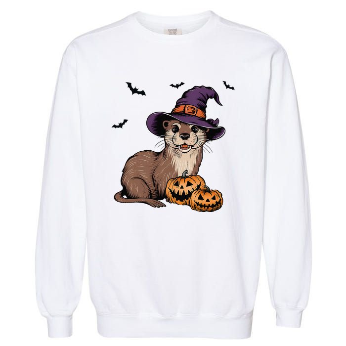 Halloween Otter Funny Witch Otter Garment-Dyed Sweatshirt