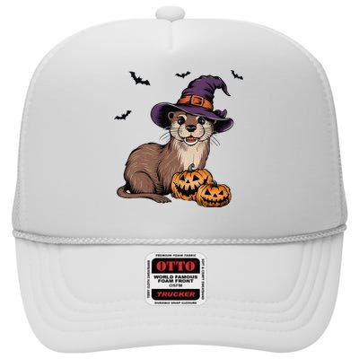 Halloween Otter Funny Witch Otter High Crown Mesh Back Trucker Hat