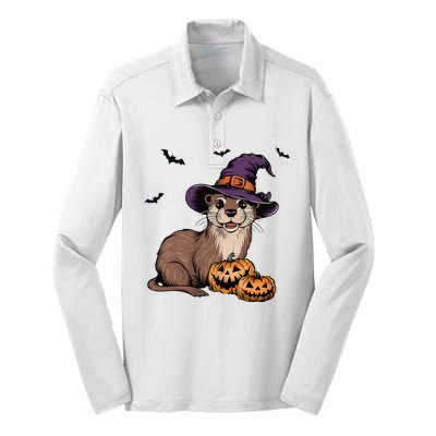 Halloween Otter Funny Witch Otter Silk Touch Performance Long Sleeve Polo