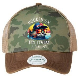 Hooked On Freedom Funny Fisherman Fishing Trout Usa Flag Legacy Tie Dye Trucker Hat