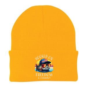 Hooked On Freedom Funny Fisherman Fishing Trout Usa Flag Knit Cap Winter Beanie