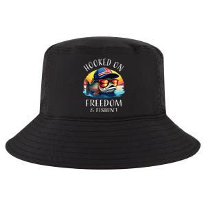 Hooked On Freedom Funny Fisherman Fishing Trout Usa Flag Cool Comfort Performance Bucket Hat