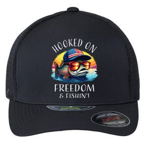 Hooked On Freedom Funny Fisherman Fishing Trout Usa Flag Flexfit Unipanel Trucker Cap