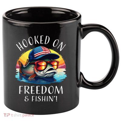 Hooked On Freedom Funny Fisherman Fishing Trout Usa Flag 11oz C Handle Ceramic Mug