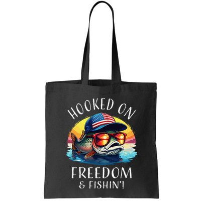 Hooked On Freedom Funny Fisherman Fishing Trout Usa Flag Bag