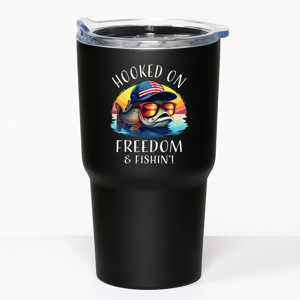 Hooked On Freedom Funny Fisherman Fishing Trout Usa Flag Tumbler
