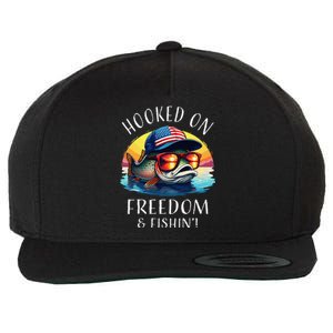 Hooked On Freedom Funny Fisherman Fishing Trout Usa Flag Wool Snapback Cap