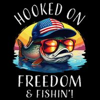 Hooked On Freedom Funny Fisherman Fishing Trout Usa Flag Kids T-Shirt