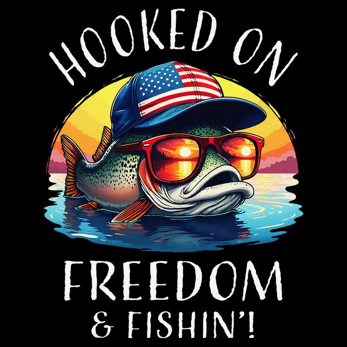 Hooked On Freedom Funny Fisherman Fishing Trout Usa Flag Kids T-Shirt