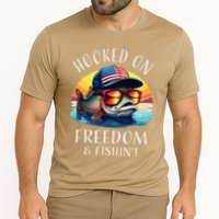 Hooked On Freedom Funny Fisherman Fishing Trout Usa Flag Cooling Performance Crew T-Shirt