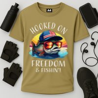 Hooked On Freedom Funny Fisherman Fishing Trout Usa Flag Cooling Performance Crew T-Shirt