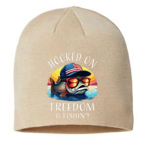 Hooked On Freedom Funny Fisherman Fishing Trout Usa Flag Sustainable Beanie