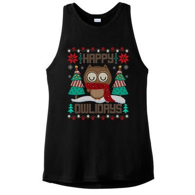 Happy Owlidays Funny Owl Ugly Christmas Sweaters Ladies PosiCharge Tri-Blend Wicking Tank