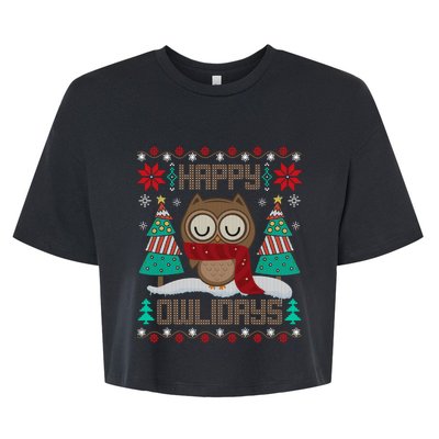 Happy Owlidays Funny Owl Ugly Christmas Sweaters Bella+Canvas Jersey Crop Tee