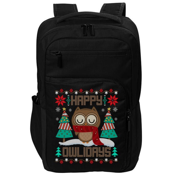 Happy Owlidays Funny Owl Ugly Christmas Sweaters Impact Tech Backpack