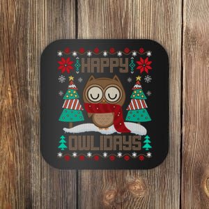 Happy Owlidays Funny Owl Ugly Christmas Sweaters Coaster