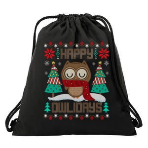 Happy Owlidays Funny Owl Ugly Christmas Sweaters Drawstring Bag