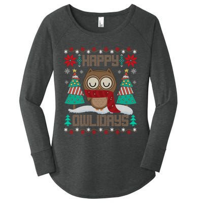 Happy Owlidays Funny Owl Ugly Christmas Sweaters Women's Perfect Tri Tunic Long Sleeve Shirt