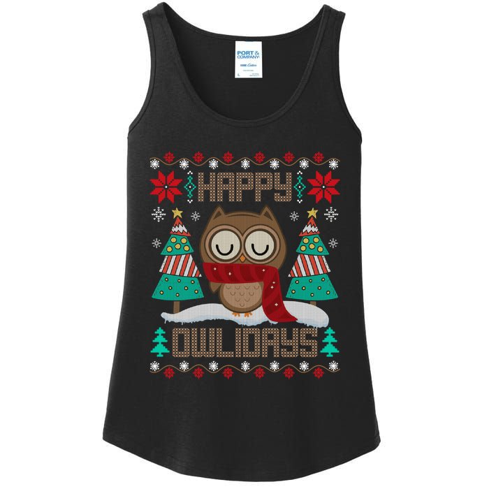 Happy Owlidays Funny Owl Ugly Christmas Sweaters Ladies Essential Tank