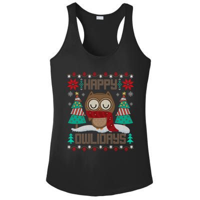 Happy Owlidays Funny Owl Ugly Christmas Sweaters Ladies PosiCharge Competitor Racerback Tank