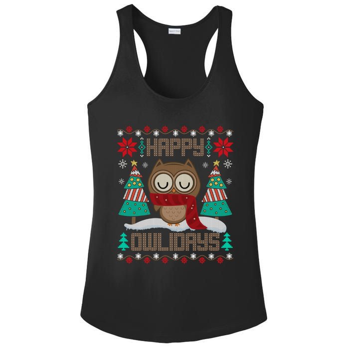 Happy Owlidays Funny Owl Ugly Christmas Sweaters Ladies PosiCharge Competitor Racerback Tank