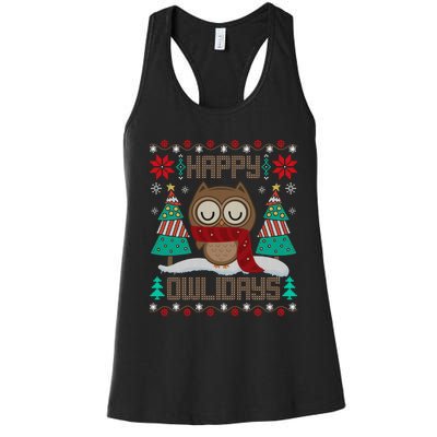 Happy Owlidays Funny Owl Ugly Christmas Sweaters Women's Racerback Tank