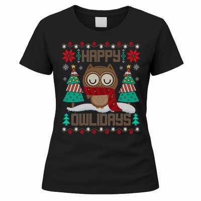 Happy Owlidays Funny Owl Ugly Christmas Sweaters Women's T-Shirt