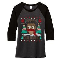 Happy Owlidays Funny Owl Ugly Christmas Sweaters Women's Tri-Blend 3/4-Sleeve Raglan Shirt