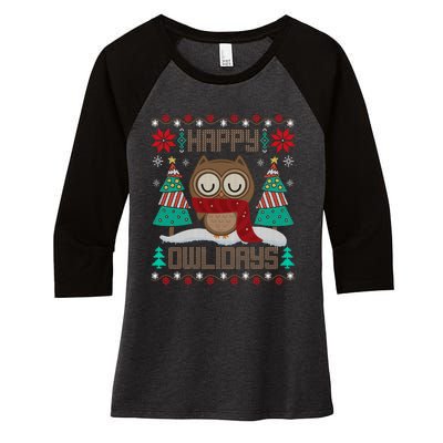 Happy Owlidays Funny Owl Ugly Christmas Sweaters Women's Tri-Blend 3/4-Sleeve Raglan Shirt