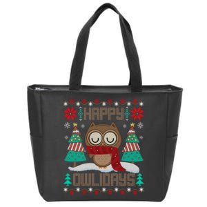 Happy Owlidays Funny Owl Ugly Christmas Sweaters Zip Tote Bag