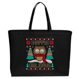 Happy Owlidays Funny Owl Ugly Christmas Sweaters Cotton Canvas Jumbo Tote