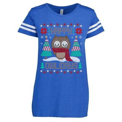 Happy Owlidays Funny Owl Ugly Christmas Sweaters Enza Ladies Jersey Football T-Shirt