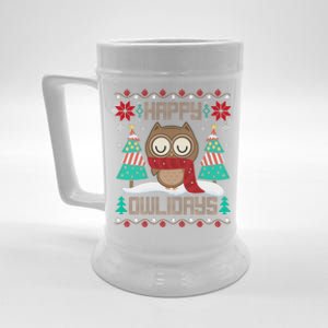 Happy Owlidays Funny Owl Ugly Christmas Sweaters Beer Stein