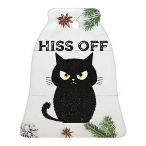 Hiss Off Funny Black Cat Hiss Off Meow Cat Ceramic Bell Ornament