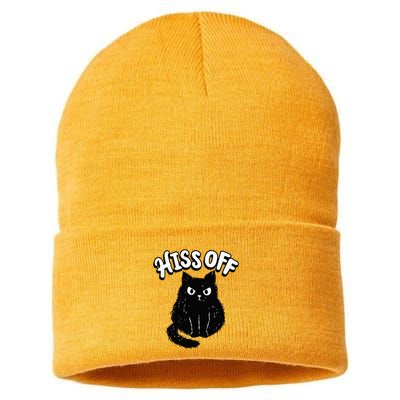 Hiss Off Grumpy Animal Lover Cute Kitten Cat Pet Owner Sustainable Knit Beanie