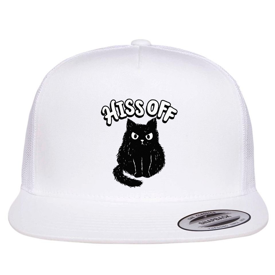 Hiss Off Grumpy Animal Lover Cute Kitten Cat Pet Owner Flat Bill Trucker Hat