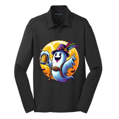 Halloween Oktoberfest Ghost Beer Moon Party Design Silk Touch Performance Long Sleeve Polo