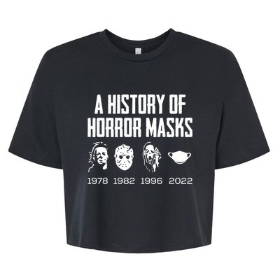 History Of Horror Masks Lazy Halloween Costume Face Mask Bella+Canvas Jersey Crop Tee