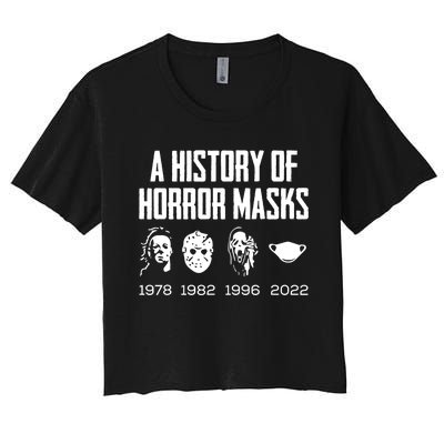 History Of Horror Masks Lazy Halloween Costume Face Mask Women's Crop Top Tee