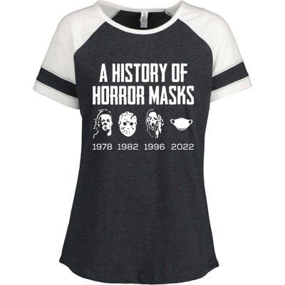 History Of Horror Masks Lazy Halloween Costume Face Mask Enza Ladies Jersey Colorblock Tee