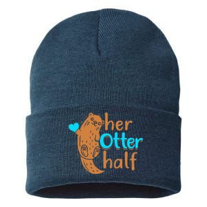 Her Otter Half Punny Romantic Couple Valentine's Day Sustainable Knit Beanie