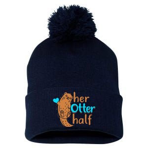 Her Otter Half Punny Romantic Couple Valentine's Day Pom Pom 12in Knit Beanie