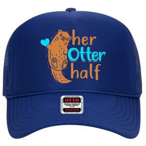 Her Otter Half Punny Romantic Couple Valentine's Day High Crown Mesh Back Trucker Hat