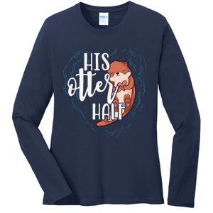 His Otter Half Pun Romantic Couple Valentine's Day Ladies Long Sleeve Shirt