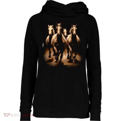 Herd Of Horses Womens Funnel Neck Pullover Hood